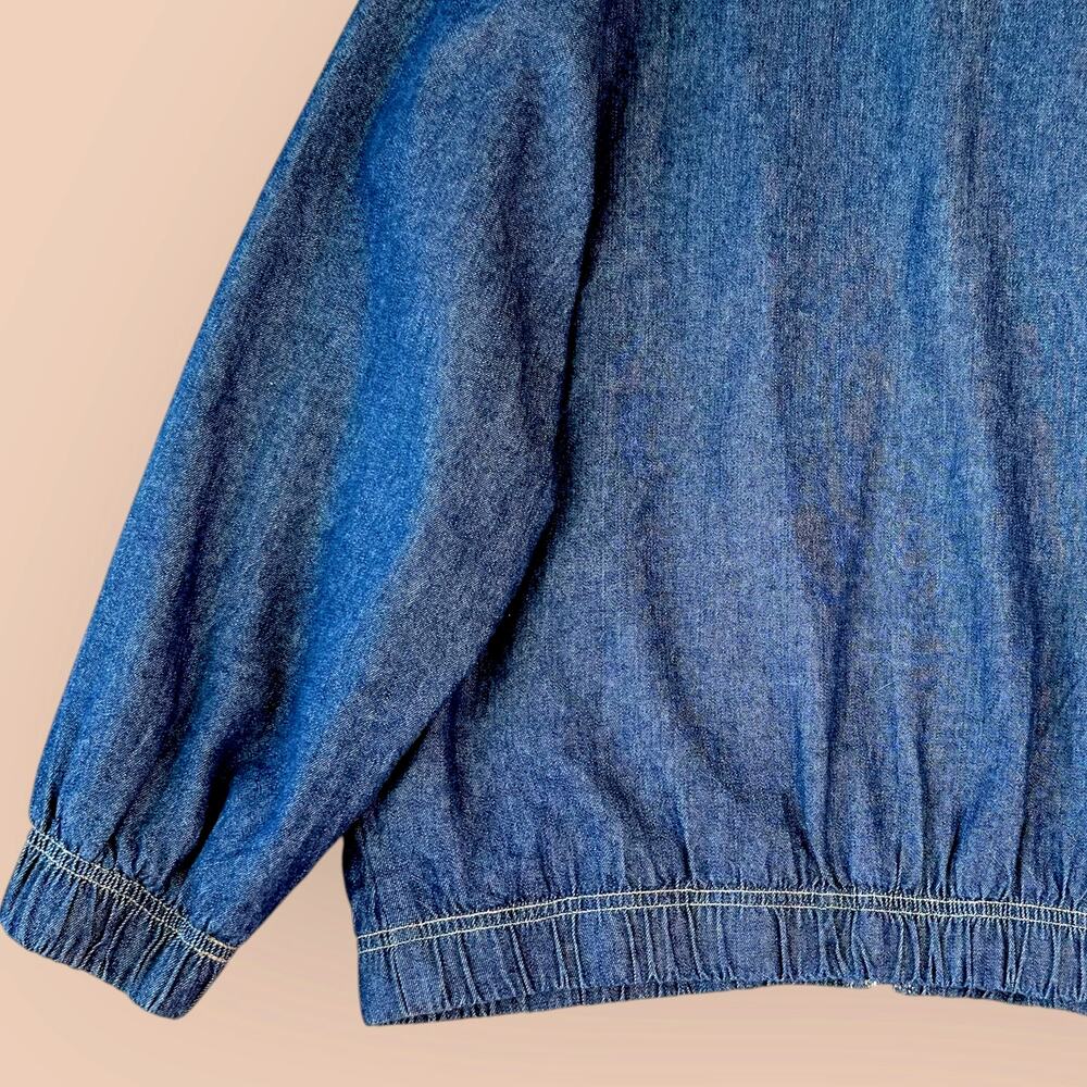 Scandia Woods Vintage 90s Mens L Full Zip Blue Denim Bomber Jacket Oversized - Picture 6 of 11